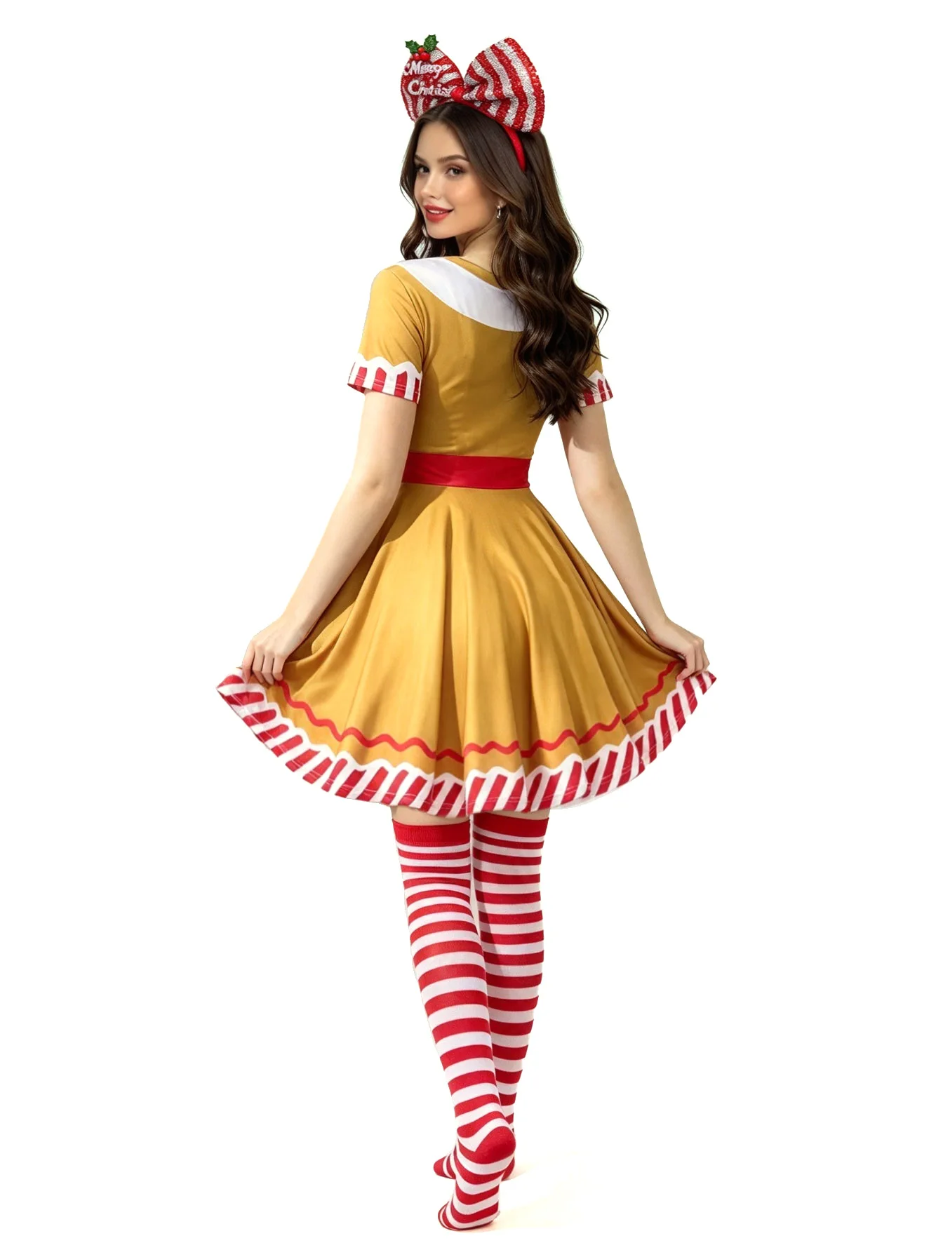 Robe Pain d'Épices Femme avec Serre-Tête et Chaussettes Rayées – photo 5