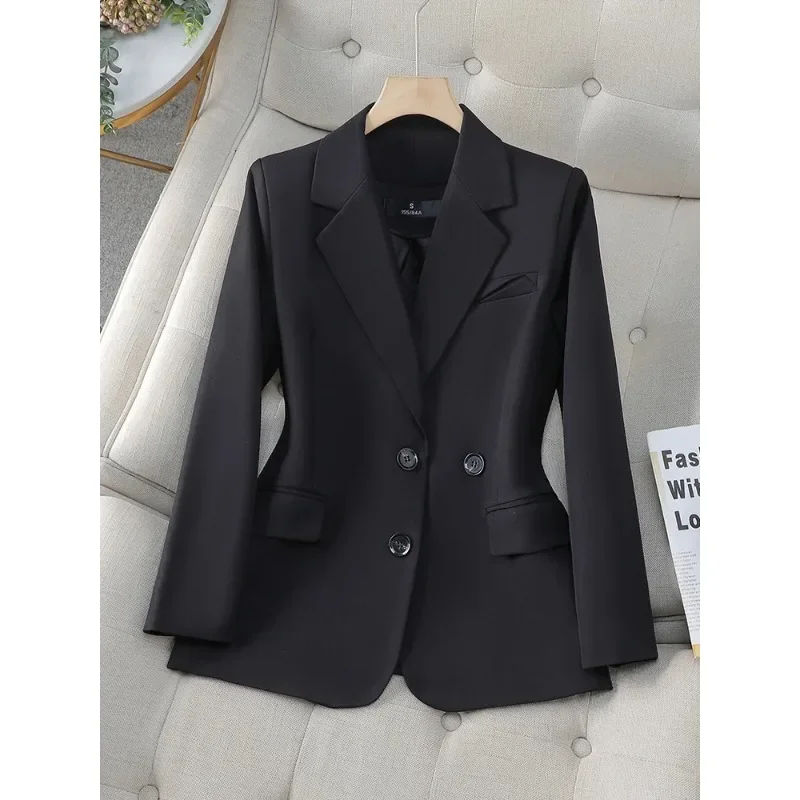 Fashion musim gugur musim dingin wanita, Blazer merah muda hitam kopi lengan panjang Single Breasted wanita jaket mantel untuk pakaian kerja