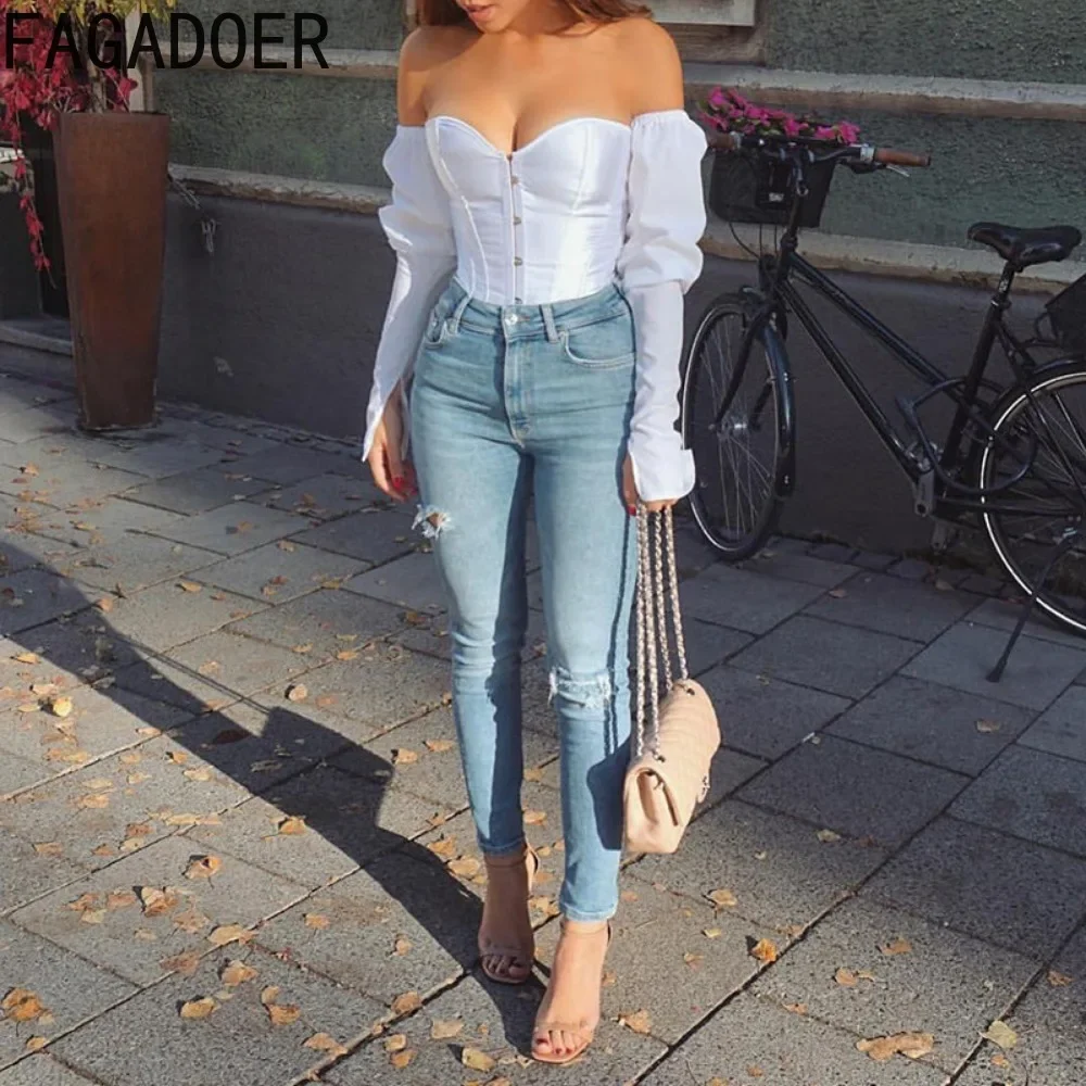 FAGADOER Y2k Sexy Off Shoulder Corset Shirts Blouses Women Backless Bandage Patchwork Bodycon Crop Tops Female Streetwear New