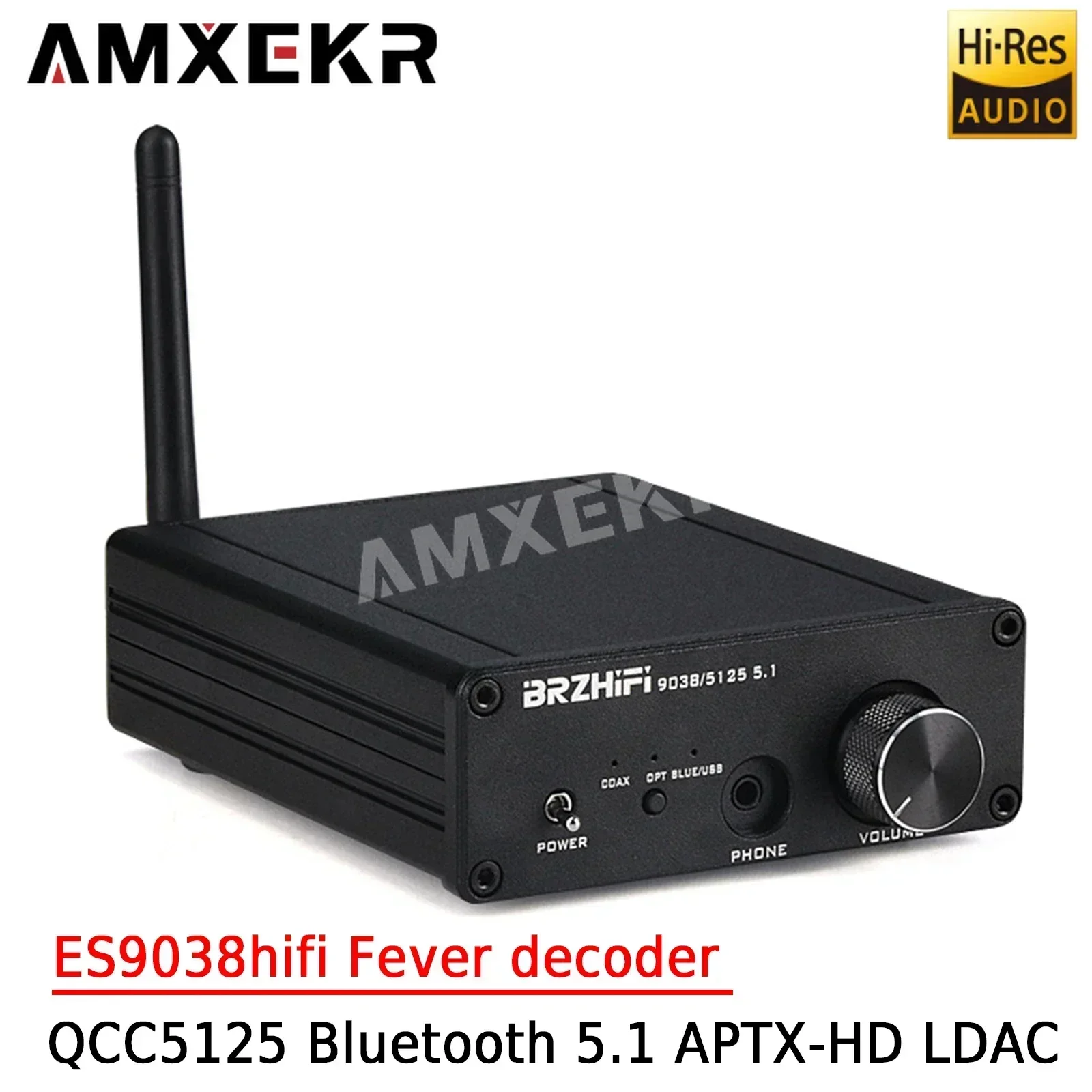 

AMXEKR QCC5125 Bluetooth 5.1 Receiver ES9038 Decodes APTX-HD LDAC Decoder Hifi Fever Small Home Decoder