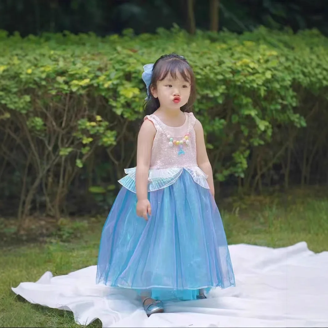 

Летнее платье для девочек, детское индивидуальное модное платье русалки в иностранном стиле, сетчатое платье принцессы для выступлений на день рождения