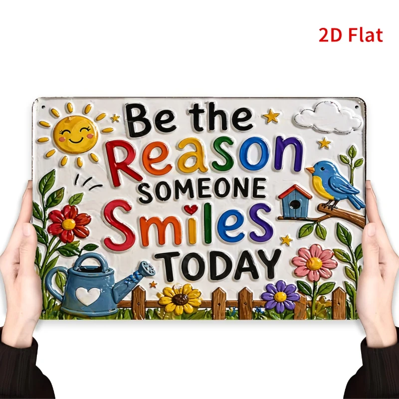 Be The Reason Someone Smiles Today Iron Sign, Colorful Inspirational Wall Decor, Vintage Kids Room Metal Sign