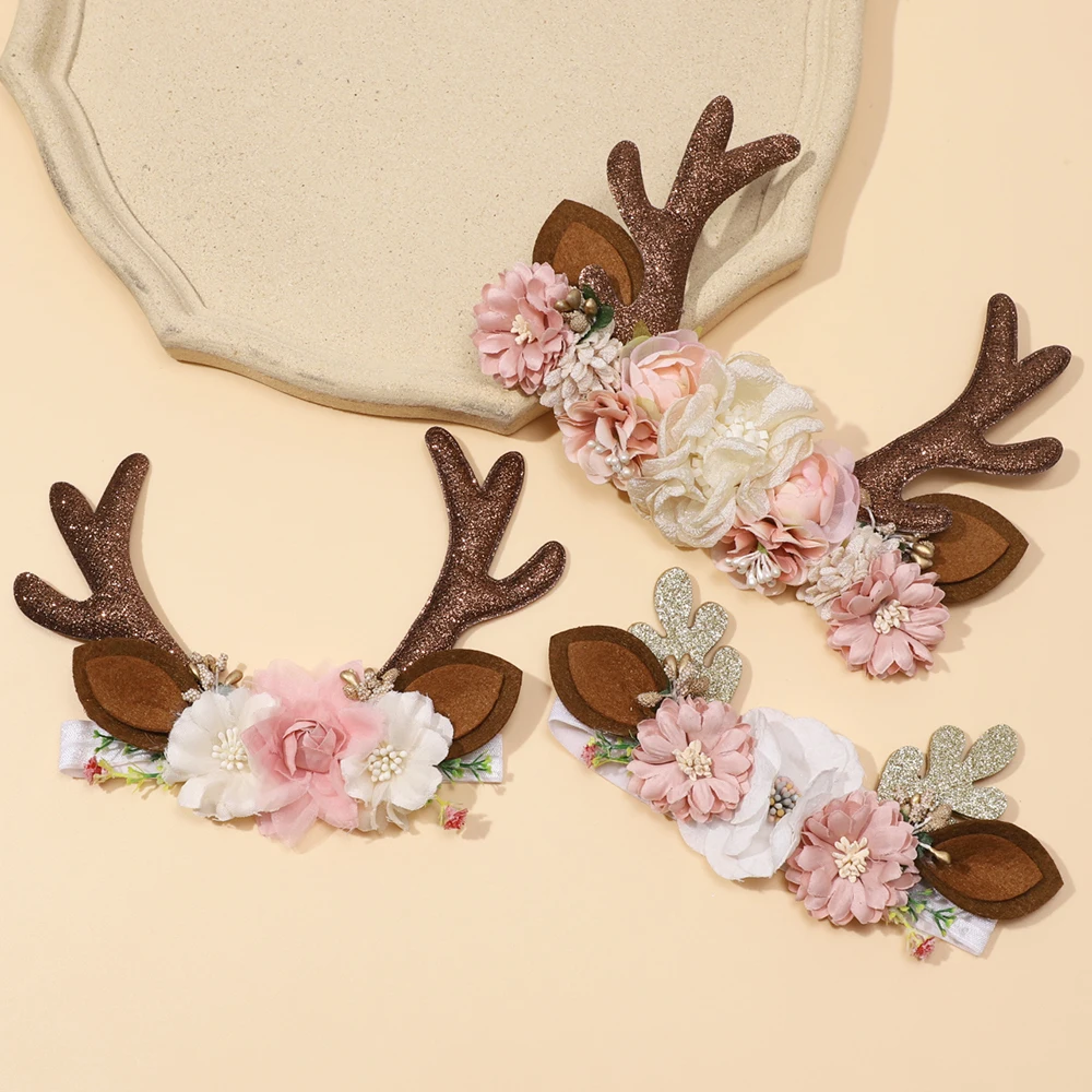 Christmas Elf Ears Pine Cone Flower Headbands Cute Reindeer Antler Hair Bands Holiday Cosplay Head Wear Party Hair Accessories