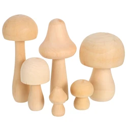 6Pcs Unfinished Mushroom for DIY Mushrooms Figures Unpainted Wooden Peg Mushrooms Crafts