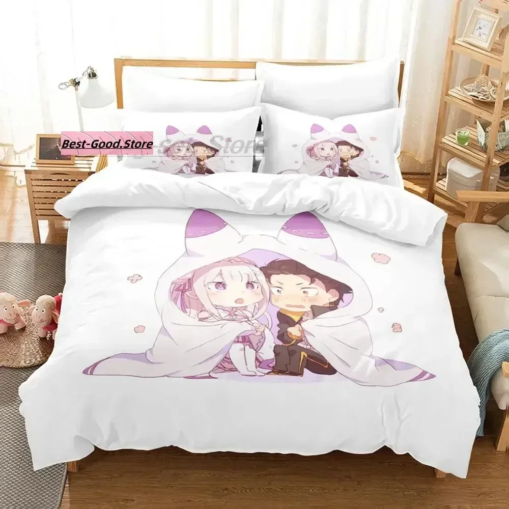 

Re Zero Bedding Set Duvet Cover Sheet Printed Bed Set Pillowcase Bed Full Queen King Size Comforter Bedroom