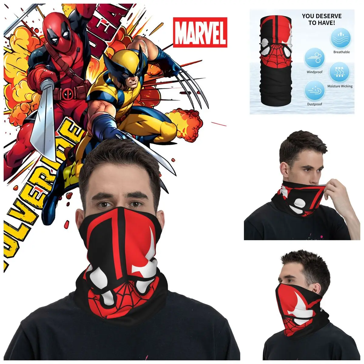 Popular Movies Motocross Bandana Neck Gaiter Printed Deadpool & Wolverine Wrap Scarf Multi-use Balaclava Cycling Unisex Adult