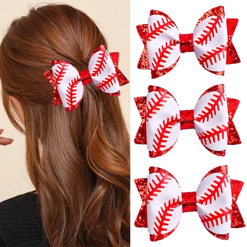 

Oaoleer 2Pcs Rugby Leather Hair Bows Clips For Women Girl Cute Glitter Baseball Hairpin Barrettes Kids Headwear Hair Accessories