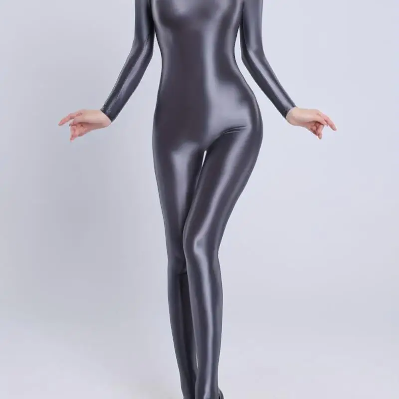 

iny Silk Long Sve Onesie 2025 New Cross-Border Low Waist Five-Quarter Cotton Fabric Ladies Jumpsuit Sparkling Long Sves