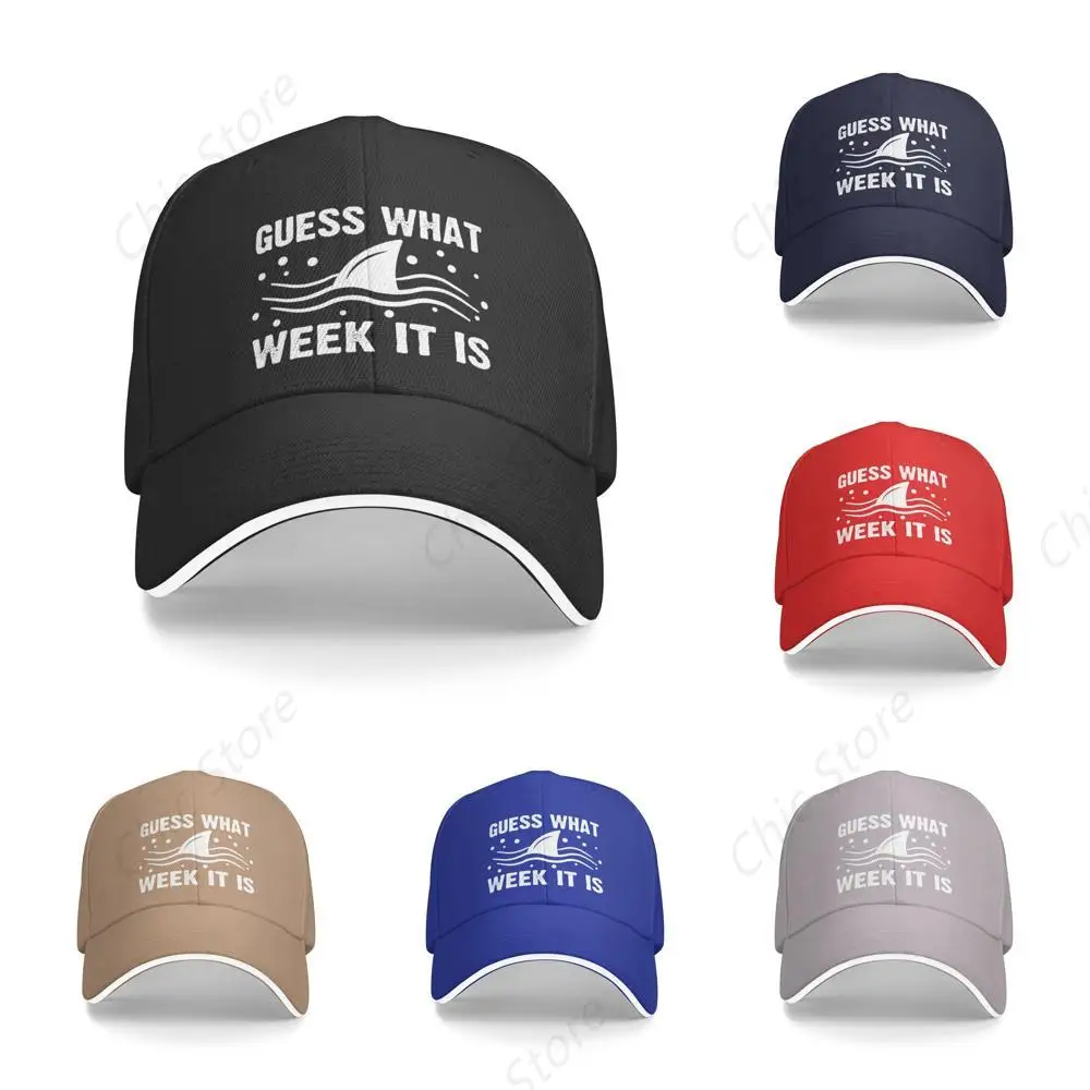 Guess What Week It is Funny Shark Gift Baseball Sandwich Bill Caps Breathable Trucker Hats Adjustable Ball Dad Hat for Men Women