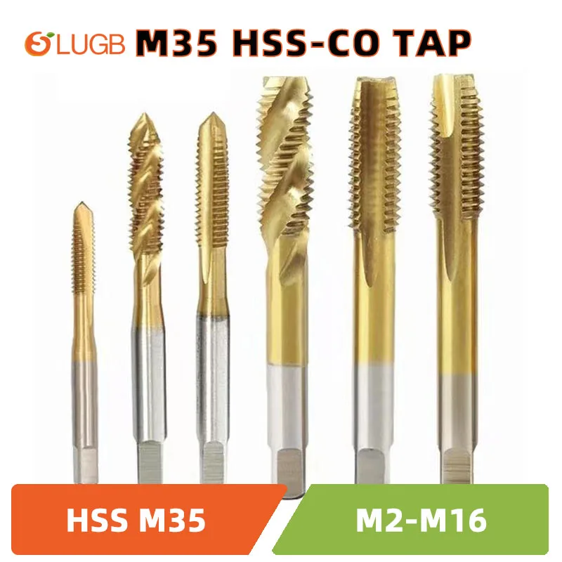 SLUGB Metryczny gwintownik kobaltowy M35 HSS z powłoką tytanową Prosta/spiralna rowek do gwintów metalowych M2-M16