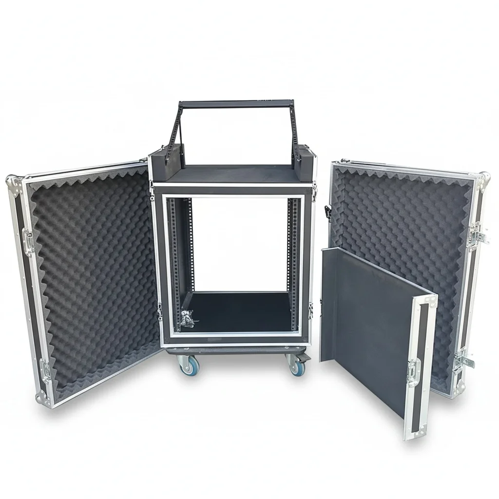 16U Shockproof Rack Case, 19-inch Amplifier Flight Case, 12mm Plywood DJ Workstation Case, Shockmount Studio and Equipment Rack