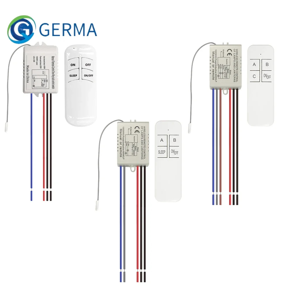 GERMA AC 220V Przekaźnik 1/2/3-drożny z cyfrowym bezprzewodowym przełącznikiem zdalnego sterowania RF do panelu sterowania wentylatorem sufitowym do żarówki