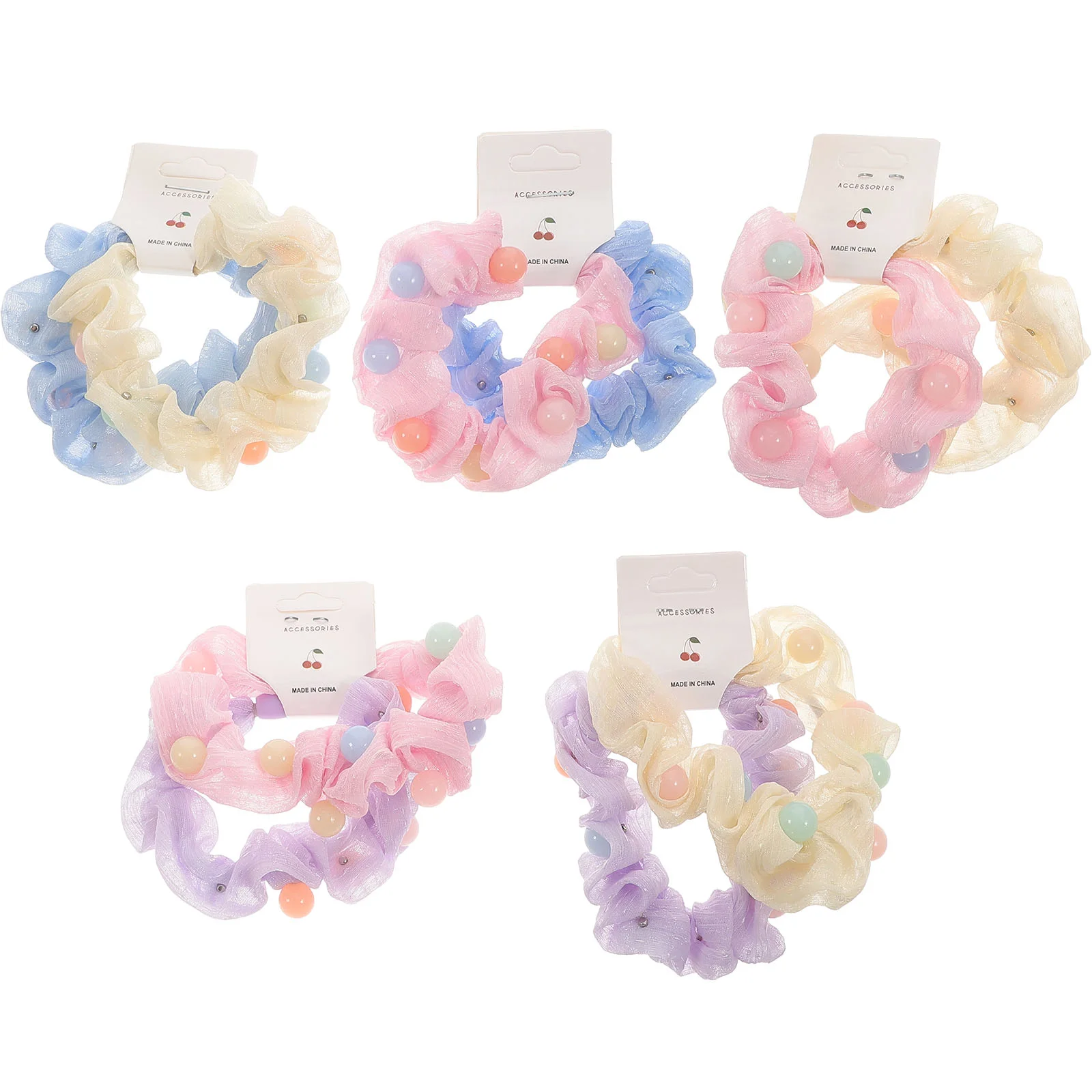 

10 Pcs Candy Color Scrunchies Set Fashionable Mesh Elastic Bands Women Girls Ponytail Holders Beaded Small Intestine Ties Hair