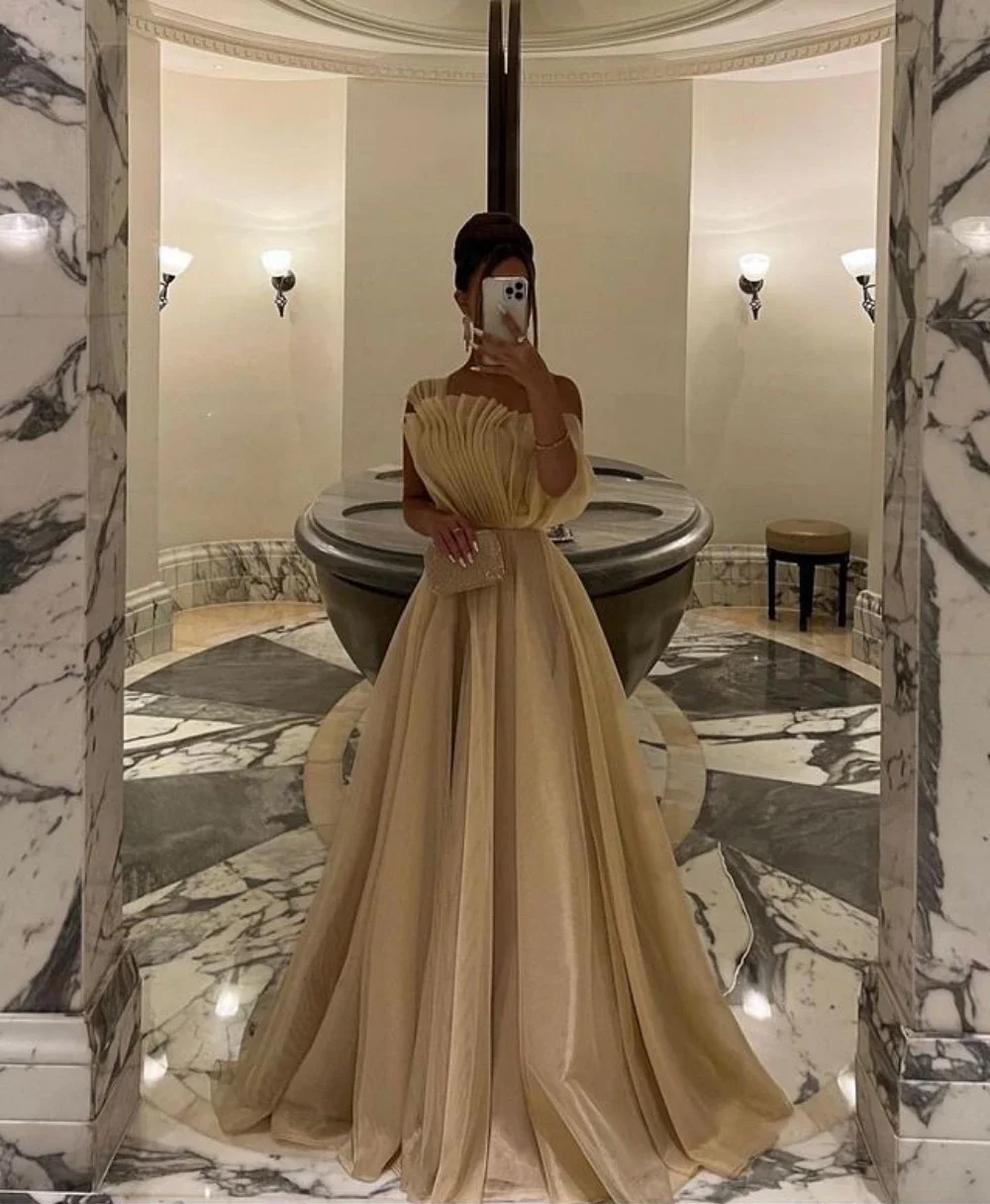 A-Line Prom Dresses gala Strapless Evening Dress Wedding Party Dress One Shoulder Ruffle Saudi Arabia Women\'s Formal Custom Made