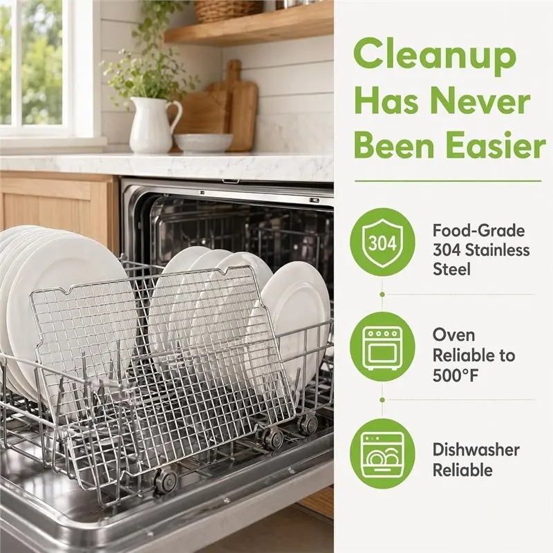 Stock Quantity Cooling Rack In Stainless Steel-Set Of 2 With Handles For Baking Sheets, Ovens, Dishwasher Compatibility