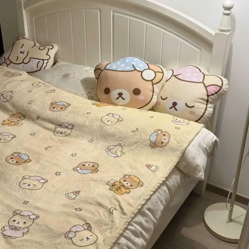 150/200Cm Rilakkuma Blanket Four Seasons Universal Cute Quilt Dormitory Office Blanket Nap Warm Cover Blanket Anime Plush Toys