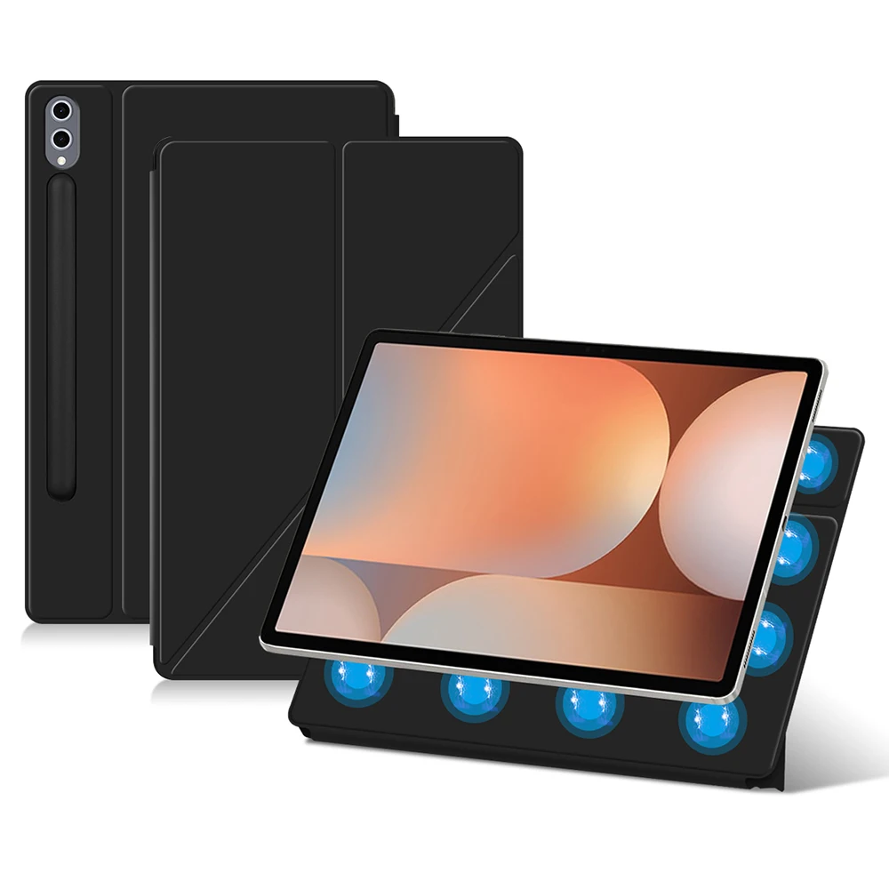For Samsung Galaxy Tab S10+ Case Origami Stand PU Leather Magnetic Tablet Cover - Black
