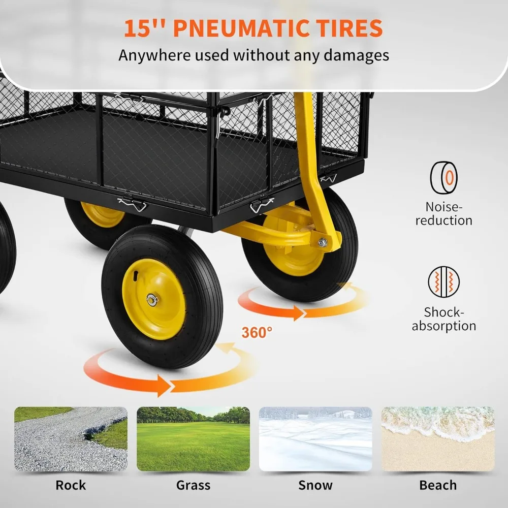 Imagem -06 - Aço Garden Cart com Removível Mesh Sides para Converter em Flatbed Camping Trolley Heavy Duty Wagon Cart 1400 Lbs Capacidade