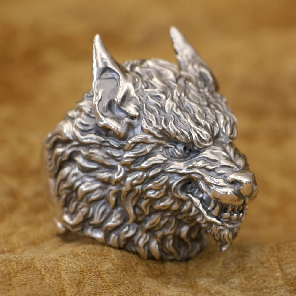 Huge 925 Sterling Silver Wolf Man Punk Ring TK323 Open US Size 8~15 BZ