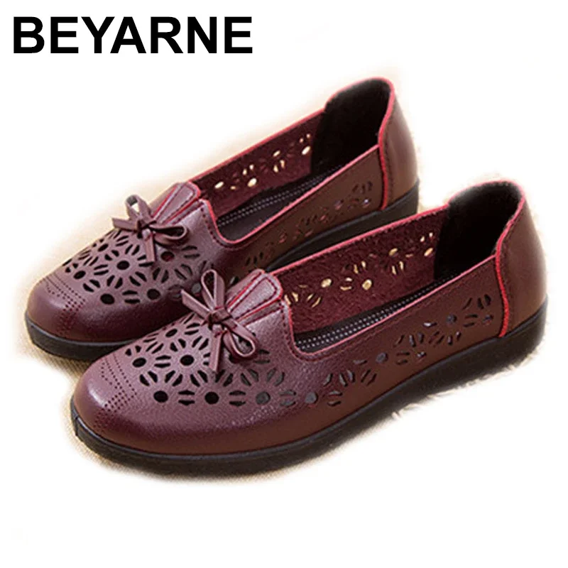 BEYARNE  comfort women flat shoes spring soft cut out lady moccasins autumn casual shoes breathable women without lace