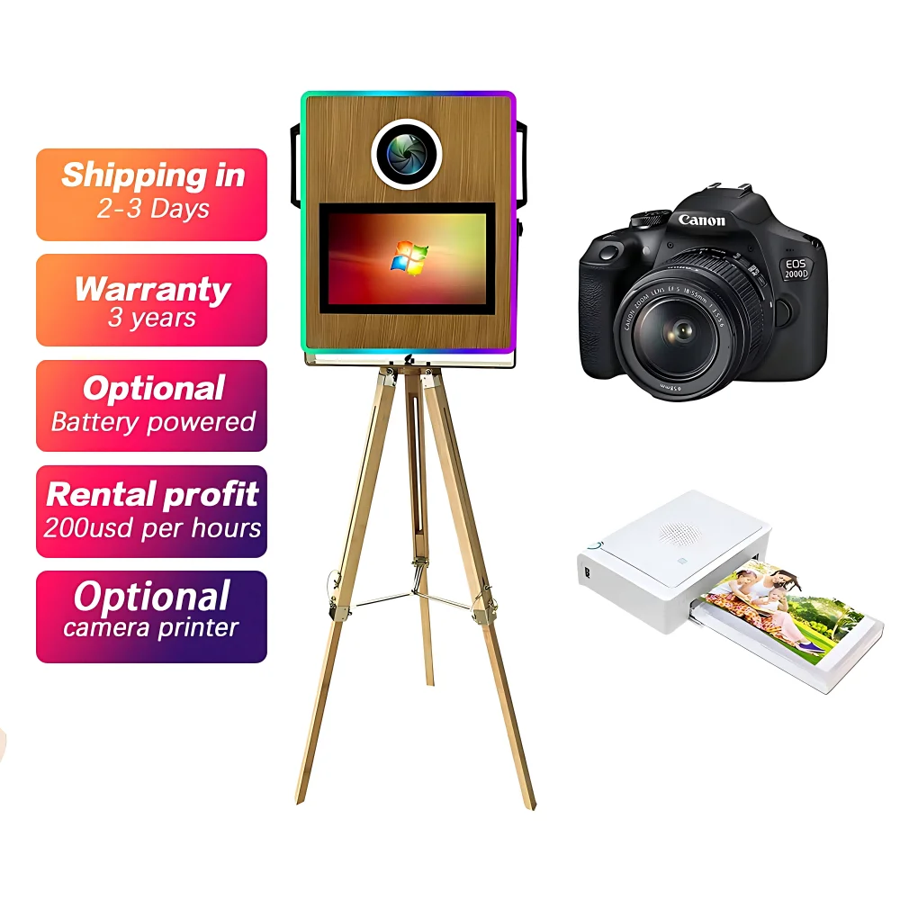 2026 New 15.6 Inches Touch Screen Instant Print Vintage Photo Booth Wooden Dslr Photo Booth
