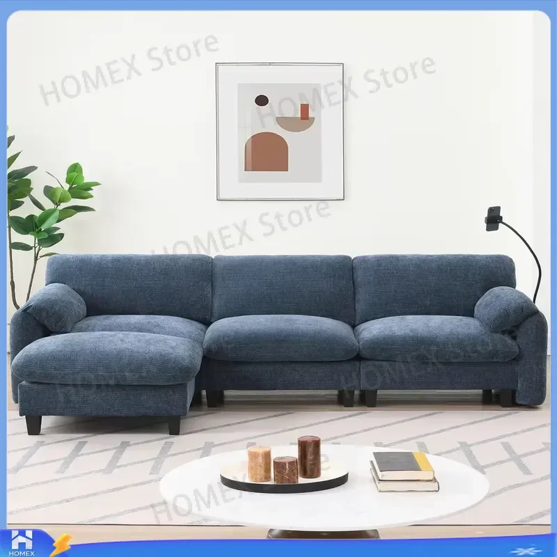 L Shaped Sectional Sofa Couch with Ottoman Modular Living Room Furniture Extra Wide Seat Cushion USB Type C Charger Phone