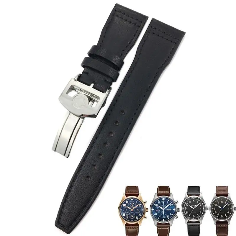 

ONECMN Leather Watchband 20mm 21mm 22mm Suitable for IWC Big Pilot Spitfir Mark 18 Portfino Calfskin Black Watch Strap