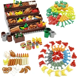 Compatible With LEGO Food Market Display Rack City MOC Building Blocks Bread Chips Roast Chicken Seafood Fruit Basket Bricks Toy