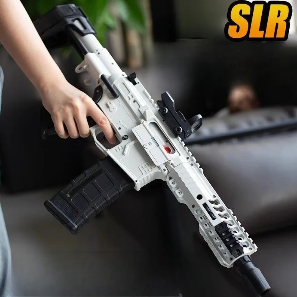 Tactical White SLR Rifle with Scope Rechargeable Multi Shot Electric Toy Gun for Outdoor Game Birthday Present