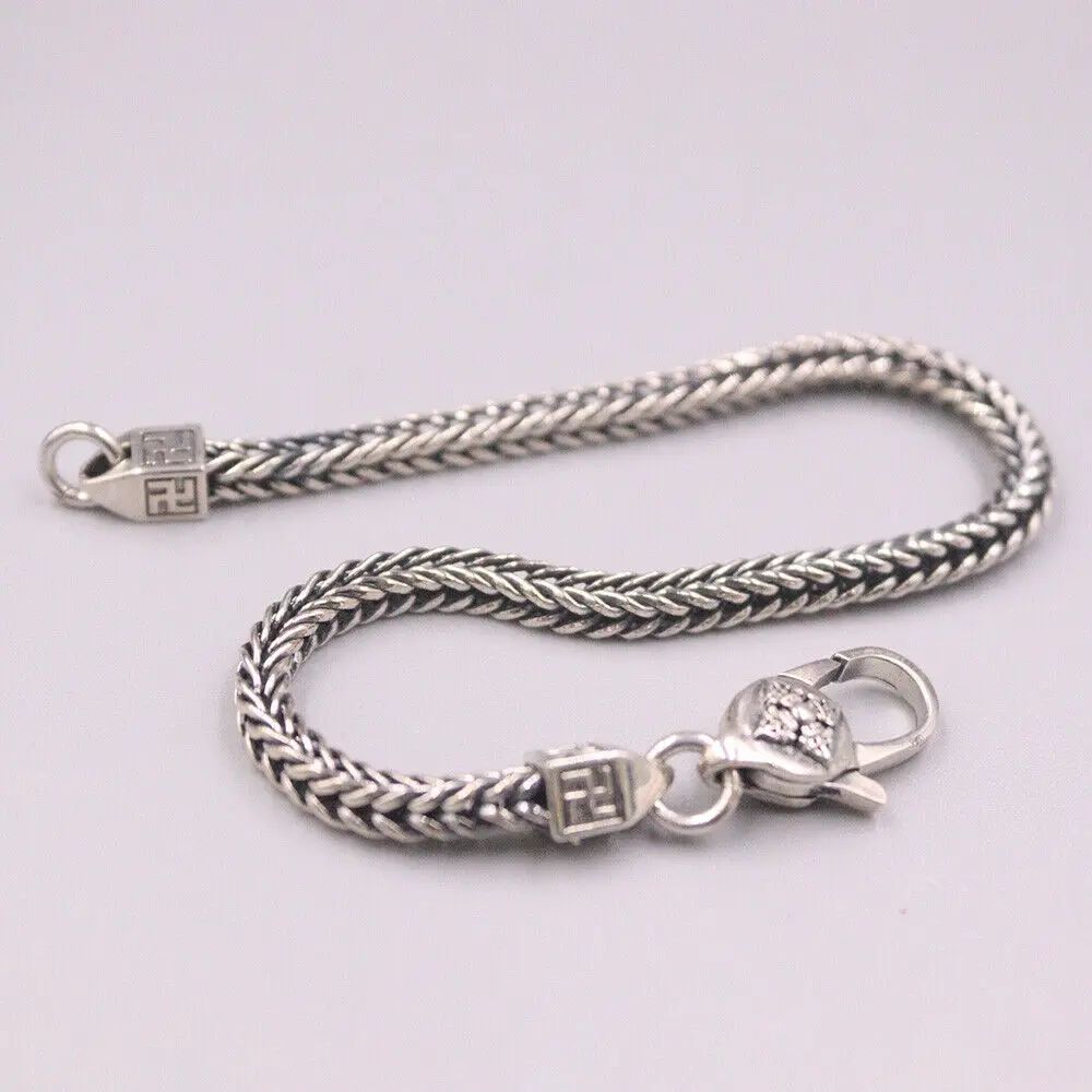 Solid 925 Sterling Silver 4mm Wheat Link Bracelet 7.87inch s925 Vajra Clasp