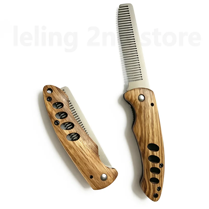 Wooden Stainless Steel Men's Pocket Comb Folding Beard Comb Hair Combs Set for Men Perfect Portable For Use Gift