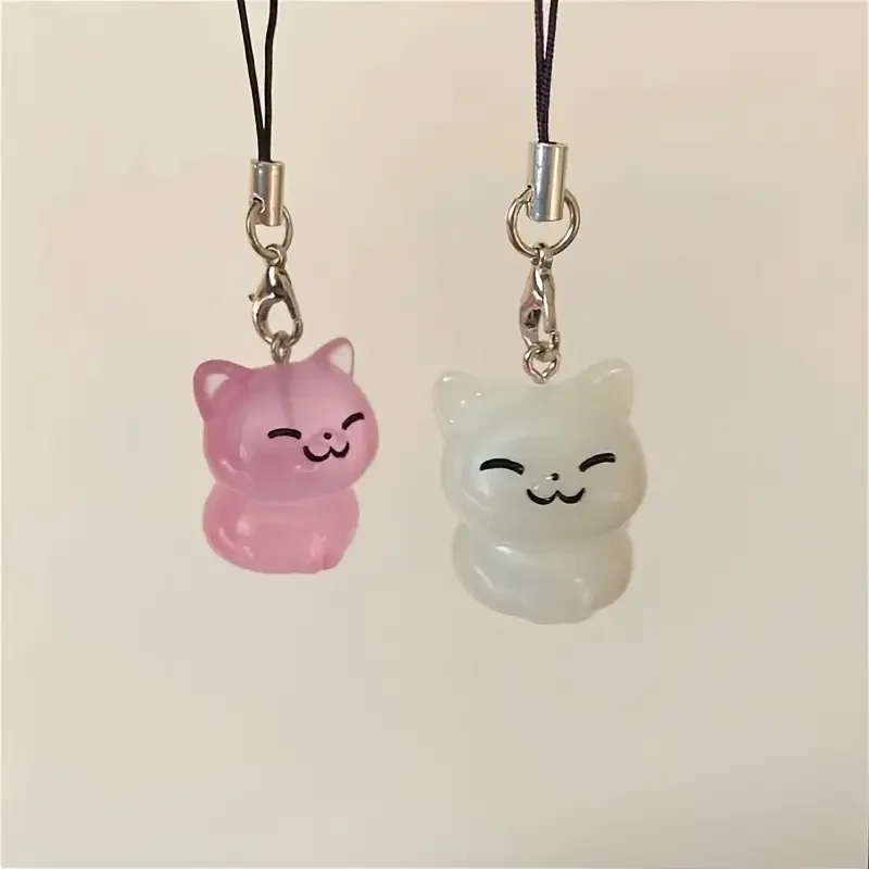 لطيف القط متوهجة الهاتف المحمول قلادة جالبة للحظ الراتنج سلسلة ل iP 16 CCD كاميرا البريدي حقيبة الملحقات في كوريا Kawaii أنيمي حالات
