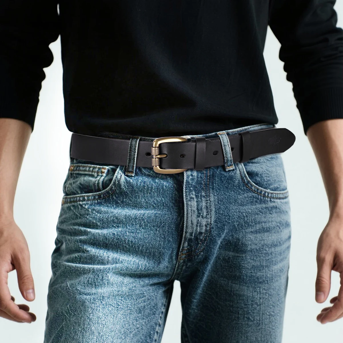 BISON DENIM Retro Cowskin Leather Men's Belt High Quality Pin Buckle Cowboy Belts Perfect Gift for Father's Day Valentine's Day view 4