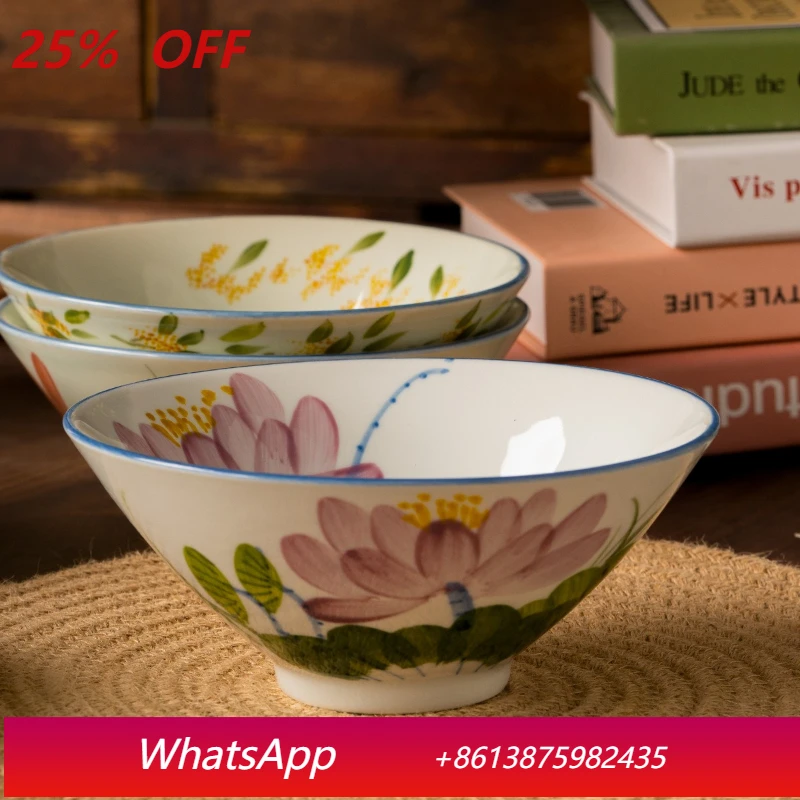 

LTT retro home creative ceramics Chinese underglaze color bamboo hat noodle soup bowl rice bowl
