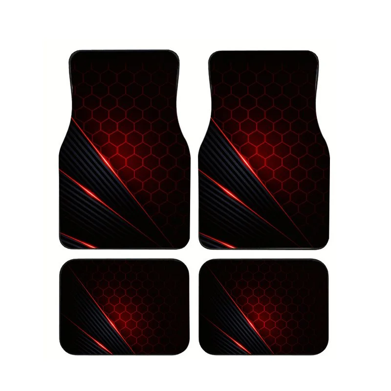 Universal Tech Accessories - 4 ชิ้นแผ่นรองพื้นรถยนต์ทรงหกเหลี่ยมสีแดงสีดำ, แผ่นรองกันลื่นกันน้ำแบบสากลอุปกรณ์ตกแต่งภายในรถยนต์สำหรับรถ SUV รถตู้