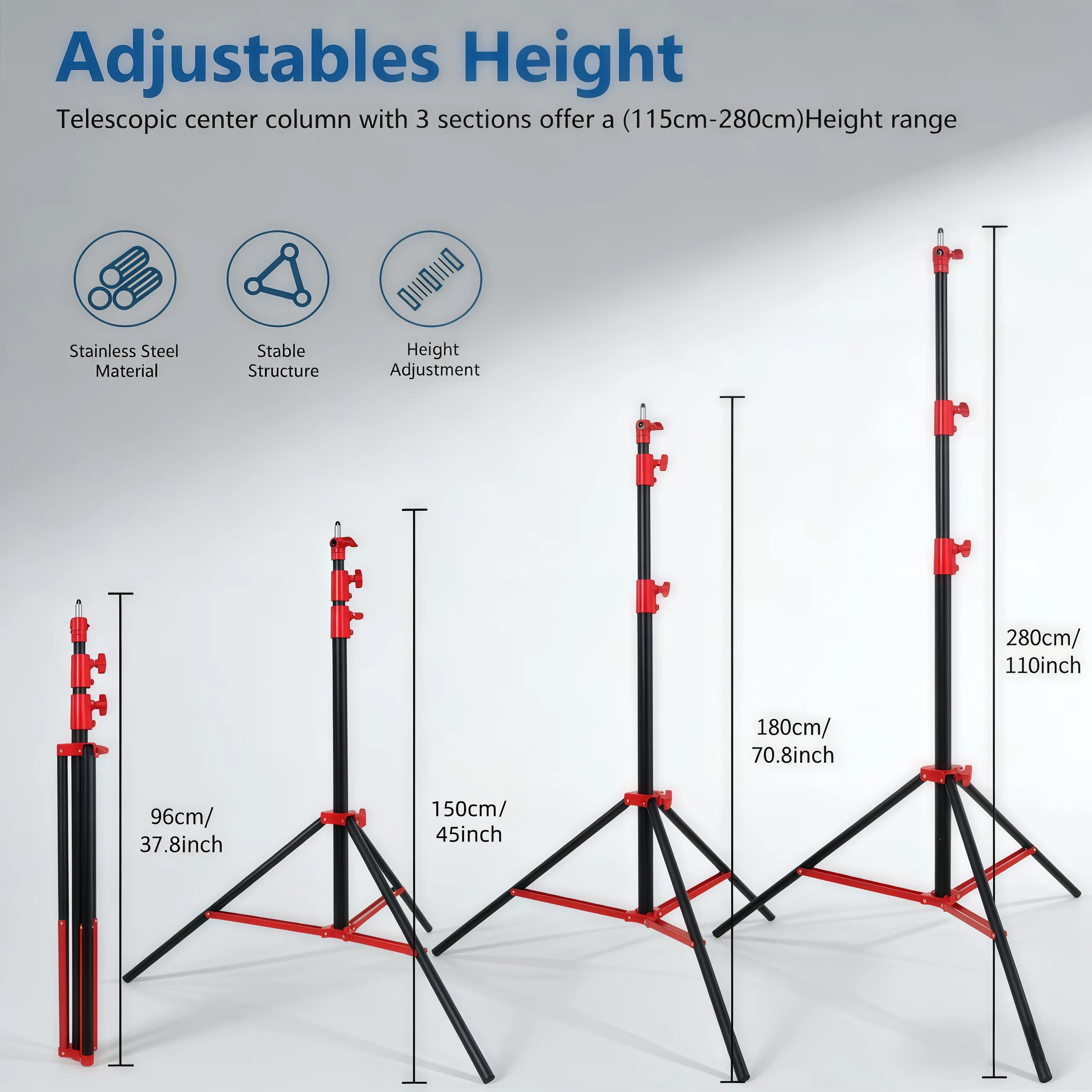

280cm Color Heavy Duty Tripod Stand Light Stand Photography Adjustable Lighting Stand for Strobe, Ring Light, Monolight, Softbox
