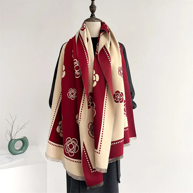 الخريف الشتاء شرابة وشاح الكشمير النساء الباشمينا تصميم الأزهار التفاف الإناث بطانية سميكة لينة Bufanda الدفء شال منديل