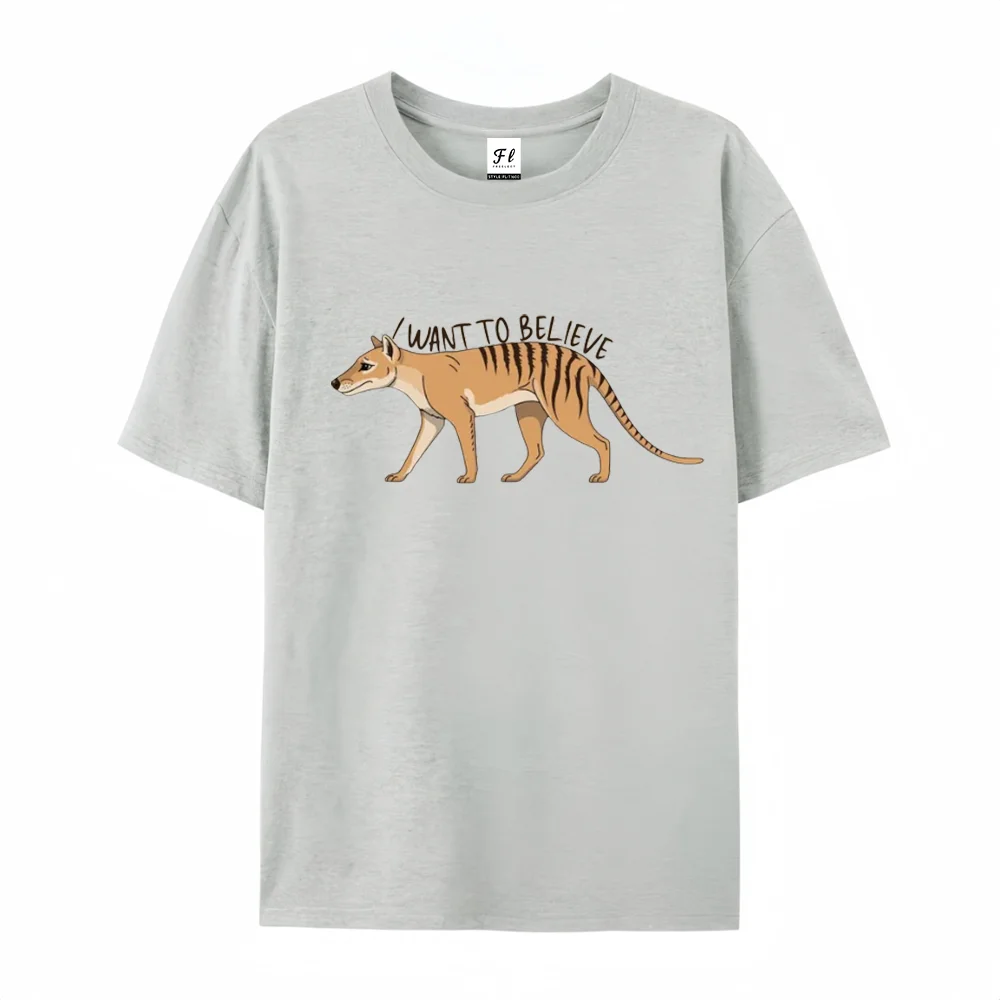 Thylacine T Shirt I Want To Believe Tasmanian Tiger Print Unisex Short Sleeve Crew Neck Casual Extinct Animal Gift Tee