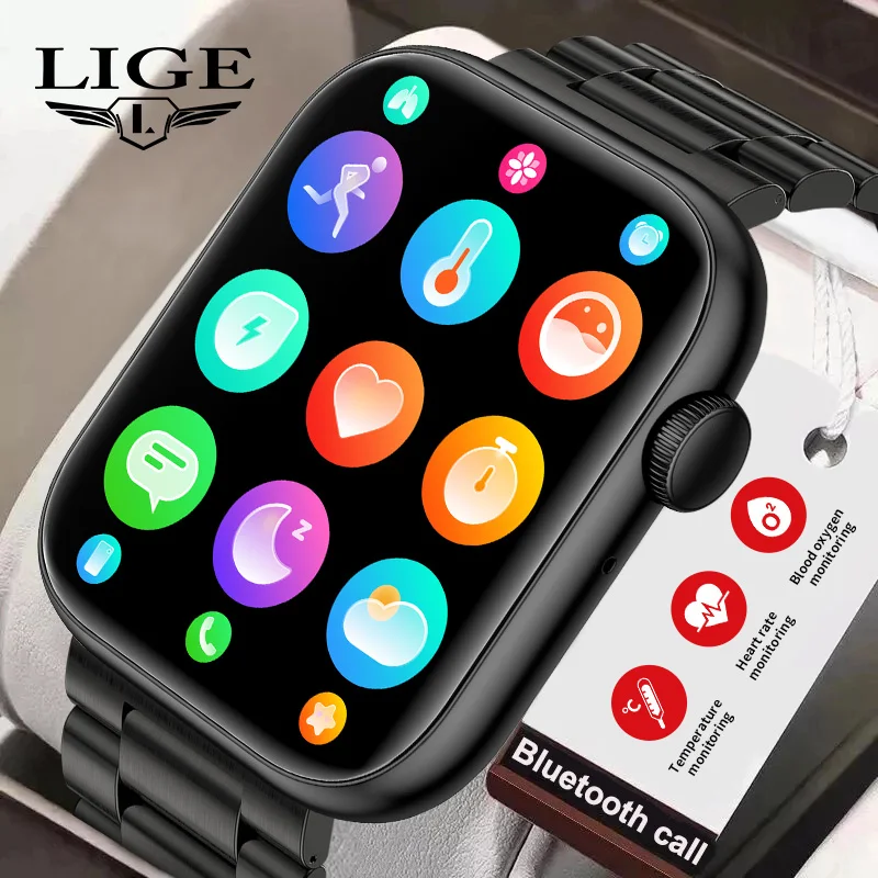 

LIGE 2024 New 1.85 Inch Smart Watch Men Temperature Heart Rate Blood Oxygen Monitoring Bluetooth Call Sports Smartwatches Women