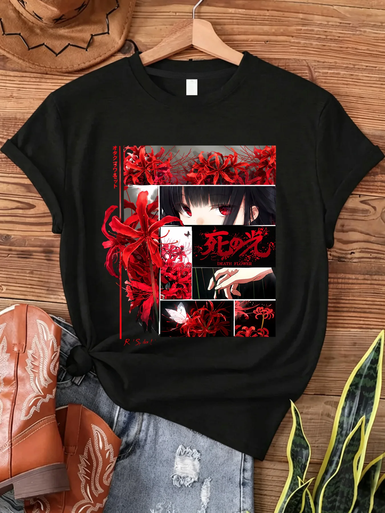 【SYJ09182】Summer women's T-shirt short sleeved printed red flower casual round neck T-shirt women's top street trend