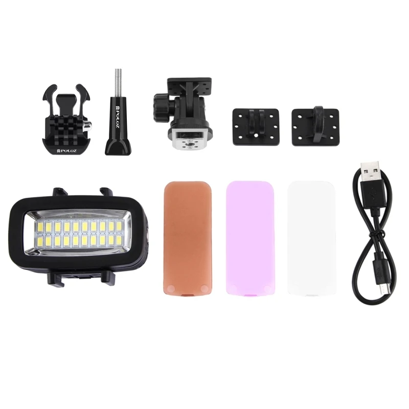 PULUZ IPX8 Waterproof Camera Diving LEDs Light with Hot Shoe Adapter For GoPro DJI Xiaoyi Action Camera, Canon Sony Camera