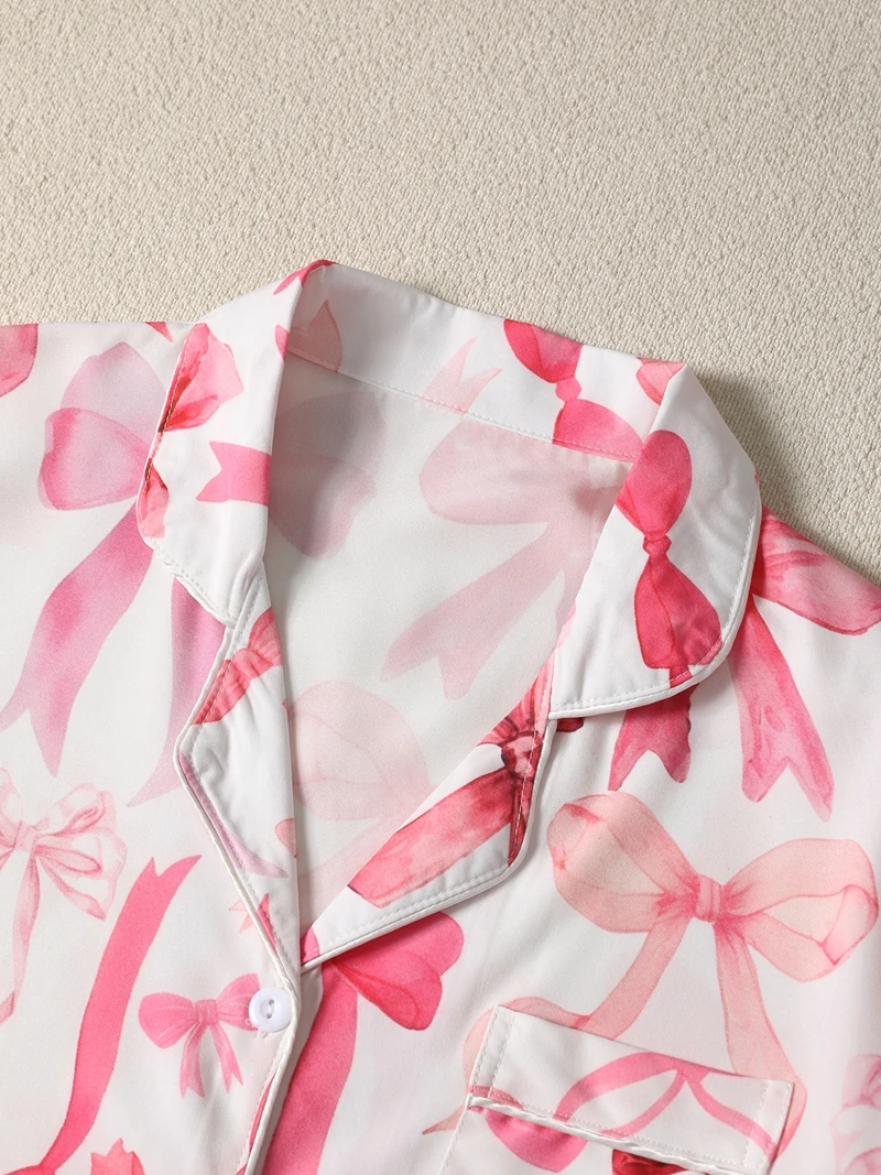 طقم بيجامة كاجوال للسيدات بطبعة زهور وأكمام قصيرة وسروال قصير مرن مريح لملابس النوم الصيفية وملابس النوم #4