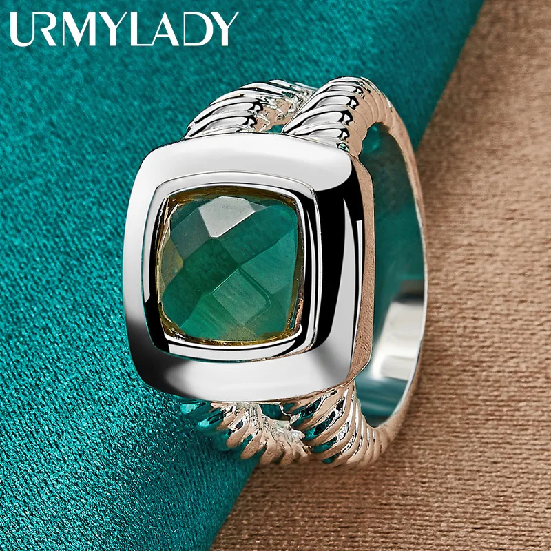 

URMYLADY 925 Sterling Silver Green Large Zircon 7-10# Ring For Women Wedding Engagement Fashion Charm Jewelry