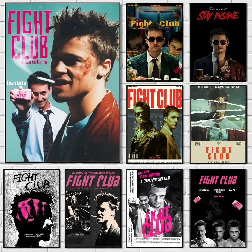Affiche du film Fight Club, autocollant artistique auto-adhésif en papier imperméable, décoration murale pour café, bar, salle
