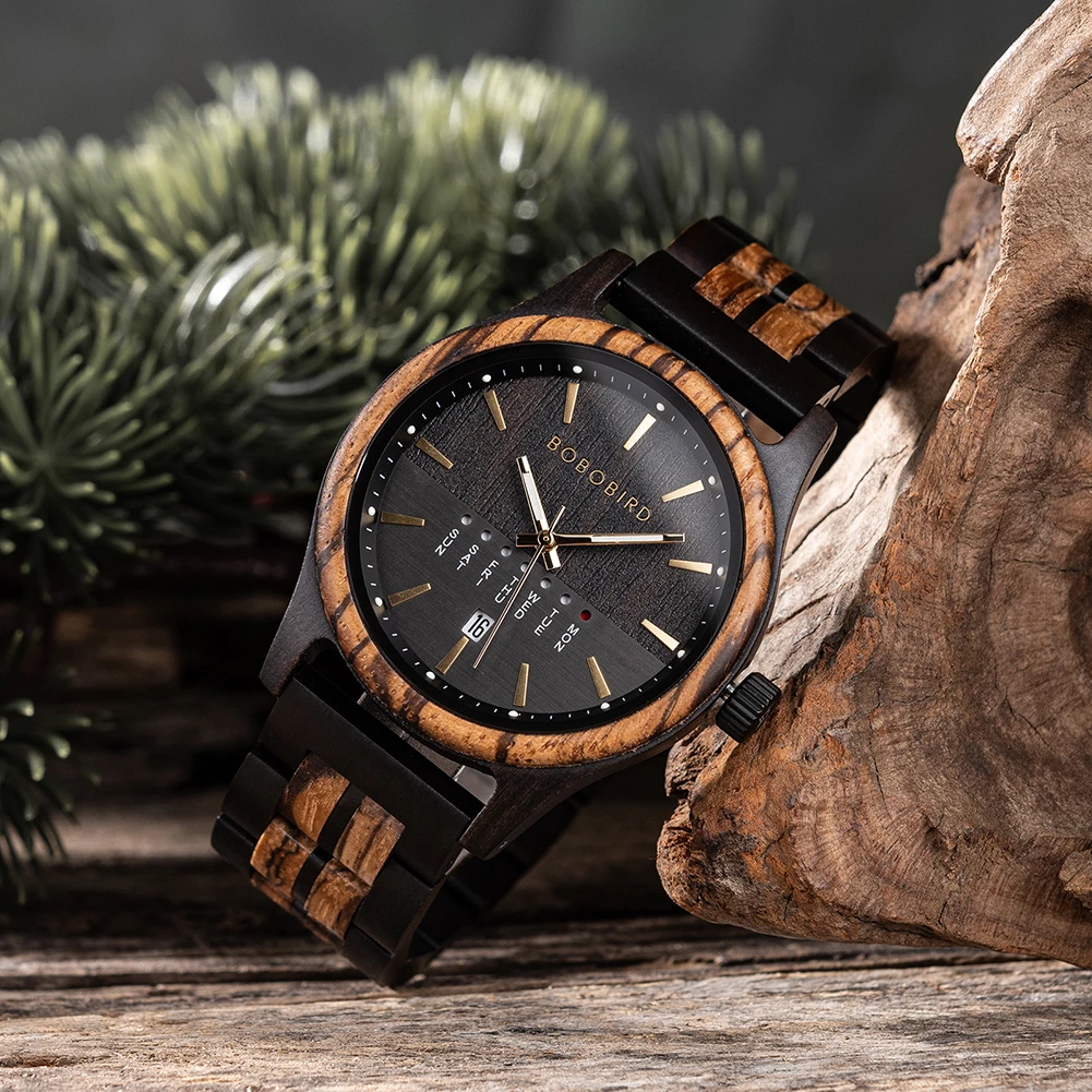 New Wooden Quartz Watch BOBO BIRD Vintage Men Watch With Calendar Original Luxury Brands Wristwatch Wedding Groomsman Watch Gift