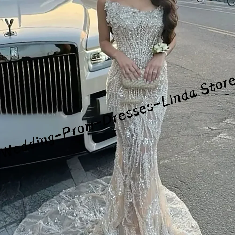 

Luxury Beading Illusion Lace Mermaid Formal Evening Dresses Party Prom Gowns Customized