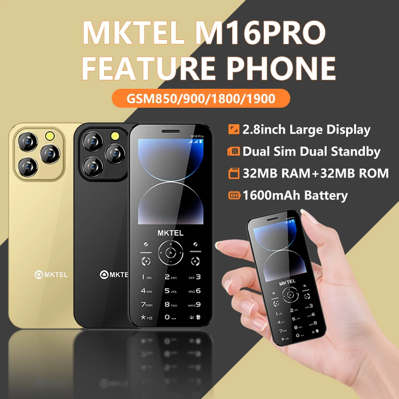 MKTEL M16 Pro Mobile Phone 2.8inch Dual SIM 1600mAh Battery 32MB RAM+32MB ROM GSM Feature Phone with Torch
