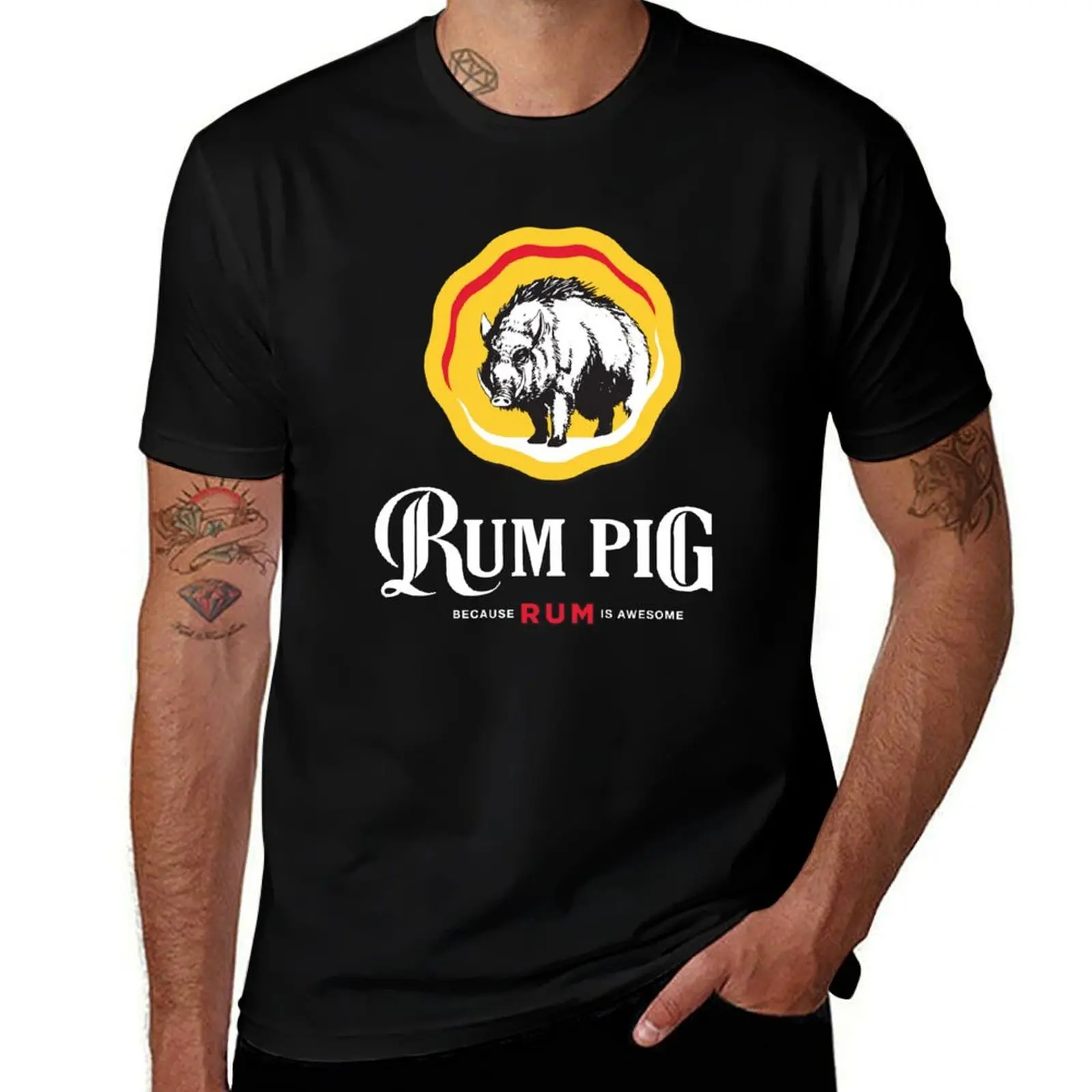 Rum Pig Boar (white text) T-Shirt cotton t shirts high quality T-Shirt