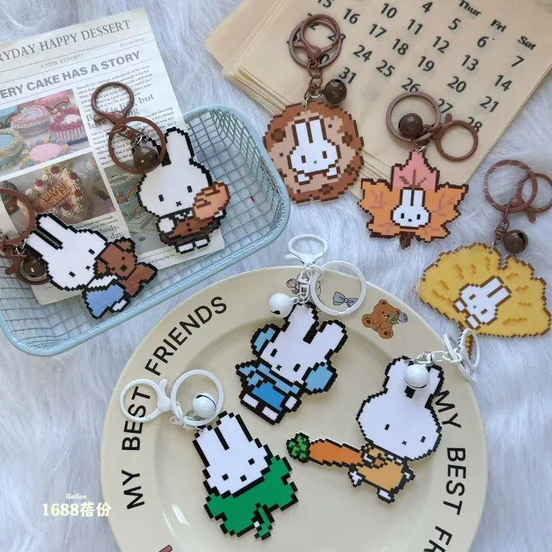 Kawaii Miffy Pixel Rabbit Acrylic Keychain Cute Hanging Bag Pendant Creative Mobile Phone Adornance Sweet Girl Gift