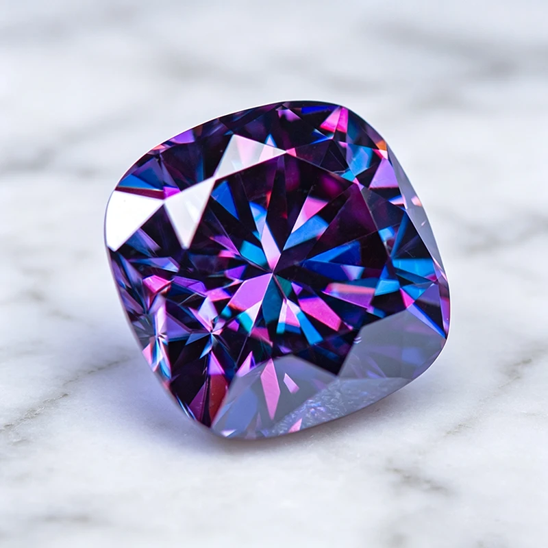 Moissanit-Stein Kaiserlila Farbe Kissenförmiger Schliff Charms Edelstein für DIY-Ringe, Halsketten, Ohrringe Hauptmaterialien mit Zertifikat – Detail 4
